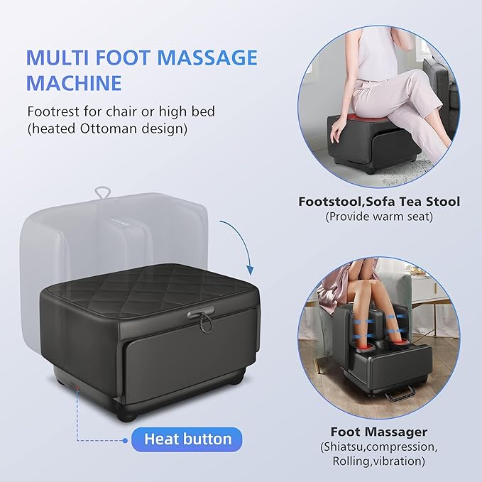 COMFIER 2 in 1 Foot Massager Machine,Shiatsu Foot and Calf Massager with Heat,Kneading,Vibration,Compression Massagers for Feet,Ankle,Leg,Tired Muscles & Plantar Fasciitis,Christmas Gift for Men Women