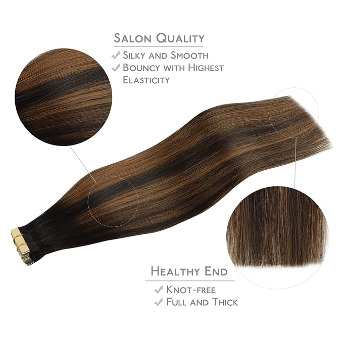 WENNALIFE Tape in Hair Extensions Human Hair, 20pcs 50g 20 inch Natural Black Mixed Chestnut Brown Remy Hair Extensions Straight Human Hair Tape in Extensions Skin Weft Tape Extensions Human Hair