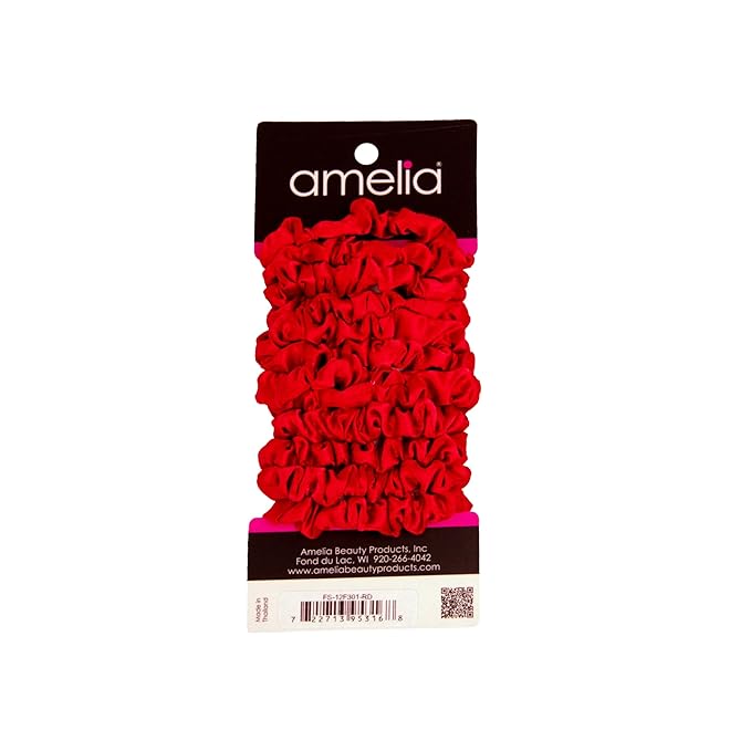 Amelia Beauty, Red Satin Small Scrunchies, 12-Pack – No Damage Hair Ties for Women, Gentle & Durable Hair Accessories, 2.5in x 0.5in