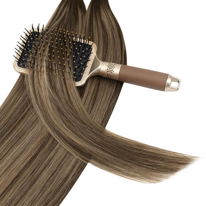 YoungSee U Tip Hair Extensions Human Hair Brown with Blonde Highlight Utip Hair Extensions Human Hair Brown Ktip Human Hair Extension Highlight Hair Extension U Tip for Women 14In 1G/S 50G