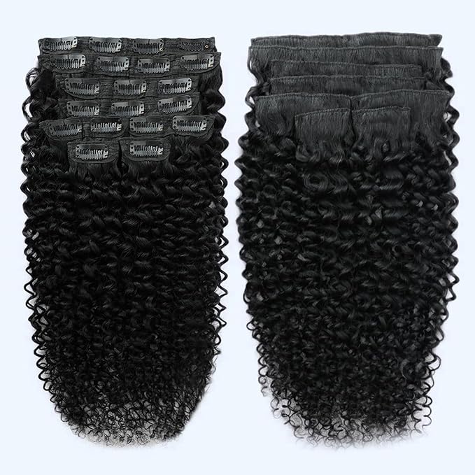 Curly Clip In Hair Extensions Human Hair 24 Inch 3C 4A 110g 8pcs Kinky Curly Clip Ins Full Head for Women Brazilian Remy Human Hair Extensions Natural Color with 20 Clips