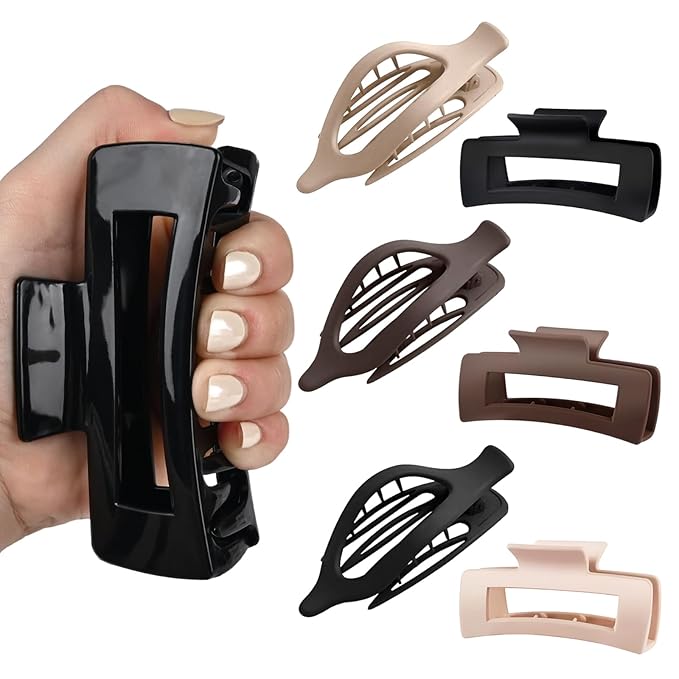 6 PCS Flat Hair Clips for Women Girls，French Flat Claw Clips & Cloud Claw Clips，Large Non-Slip Strong Hold Styling Barrettes Accessories for Thick & Thin Hair，Perfect for Everyday Use-Leopard5