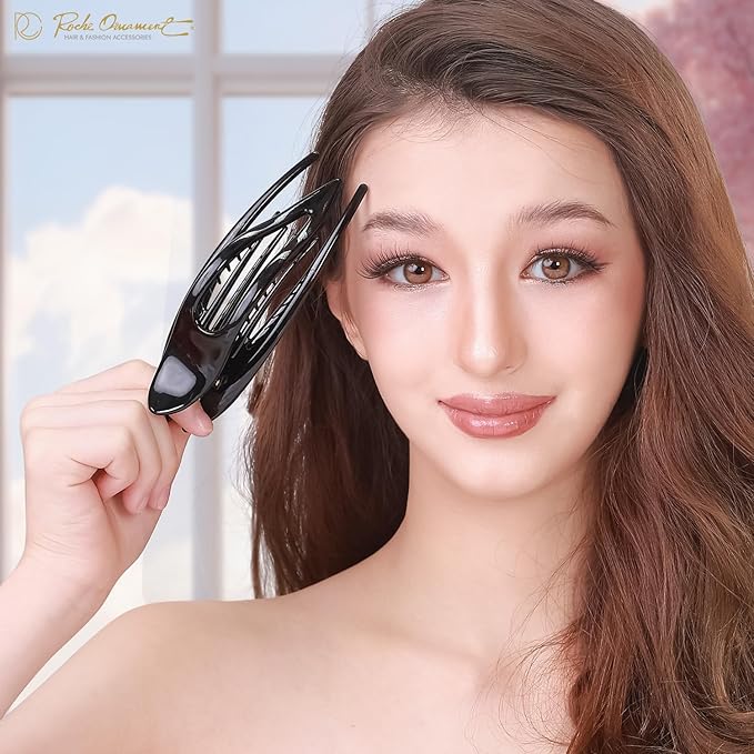 RC ROCHE 6 Pcs Flat Hair Clips Big Claw for Thick Hair French Duckbill Women No Slip Side Slide Curved Alligator Concord Strong Grip Hold Volume Lay Down Clamp, Small Black