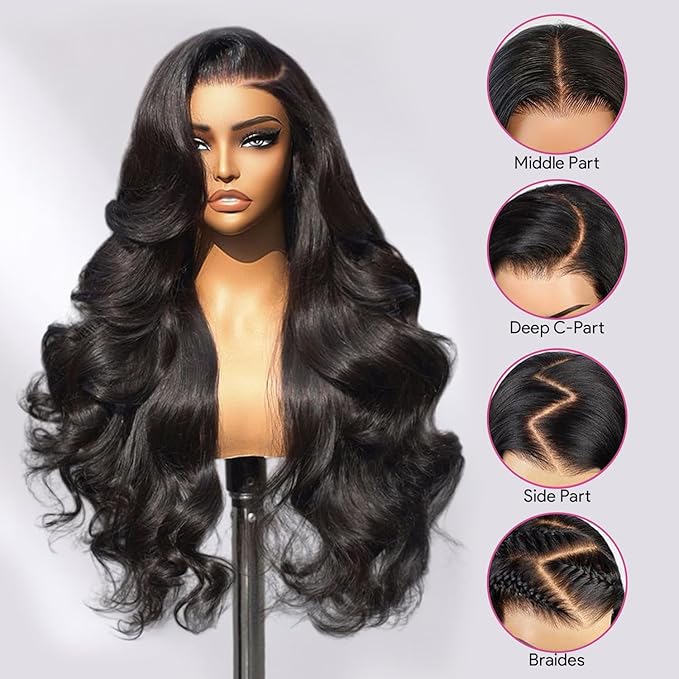 210% Density 13x6 Full Lace Frontal Wigs Human Hair 12A Body Wave Brazilian Virgin Human Hair Pre Plucked HD Transparent Lace Glueless Wigs Human Hair with Baby Hair 26 Inch