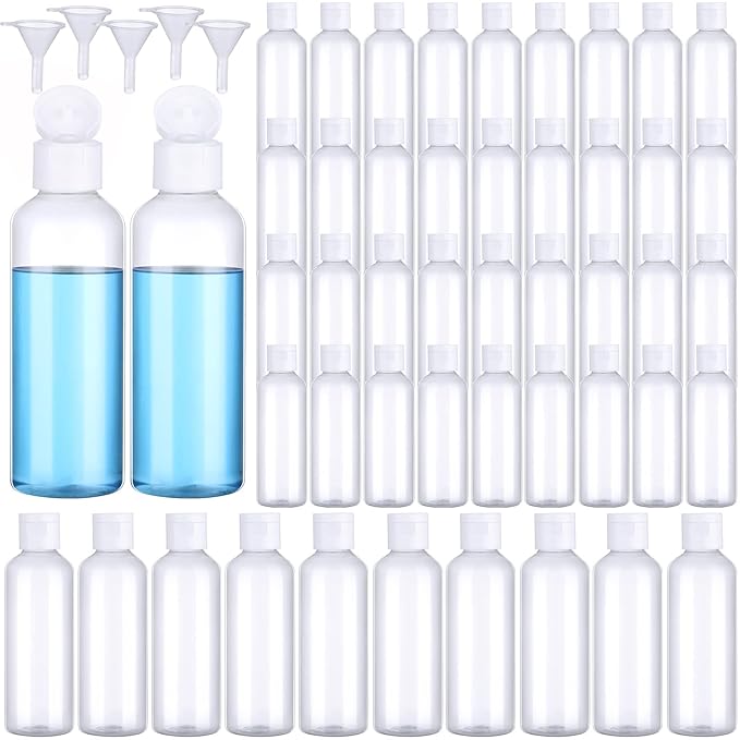 Eccliy 100 Pcs 3.4oz Small Travel Bottles Plastic Empty Squeeze Bottle Clear Refillable Shampoo Container with 5 Funnel for Liquids Cream Cosmetic Toiletries