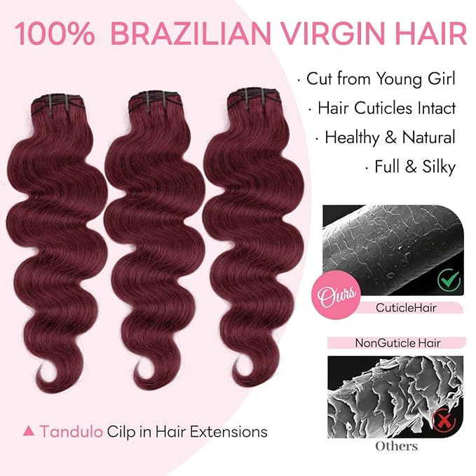 Clip in Hair Extensions Real Human Hair Body Wave 99J Burgundy Clip in 100% Brazilian Remy Human Hair Extensions 8pcs Per Set with 18 Clips Double Weft 22 Inch 110g/3.6oz