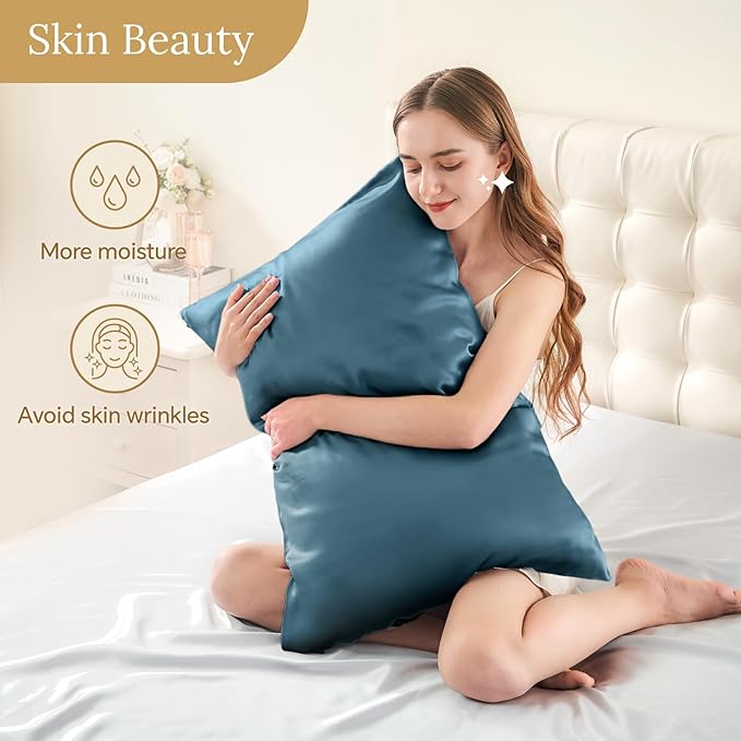 INFIIXSO Mulberry Silk Pillowcase for Hair and Skin, Silk Pillow Cases Standard Size with Hidden Zipper 20x26 Inches, Ultra Smooth and Soft Cooling Pillow Cases for Hot Sleepers(Bluesteel, 1 Pack)