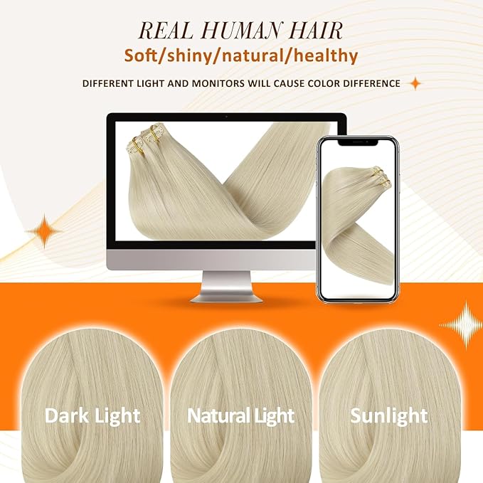 Full Shine Platinum Blonde Clip in Hair Extensions Real Human Hair for Long Natural Clip in Remy Extensions With Pu Tape Hair Extensions Blonde Human Hair 8Pcs 120G 22 Inch
