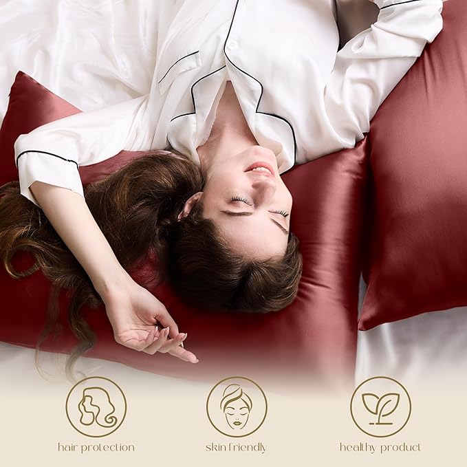 ZIMASILK 100% Mulberry Silk Pillowcase for Hair and Skin Health,Soft and Smooth,Both Sides Premium Grade 6A Silk,600 Thread Count,with Hidden Zipper,1pc (Standard 20''x26'',Burgundy)
