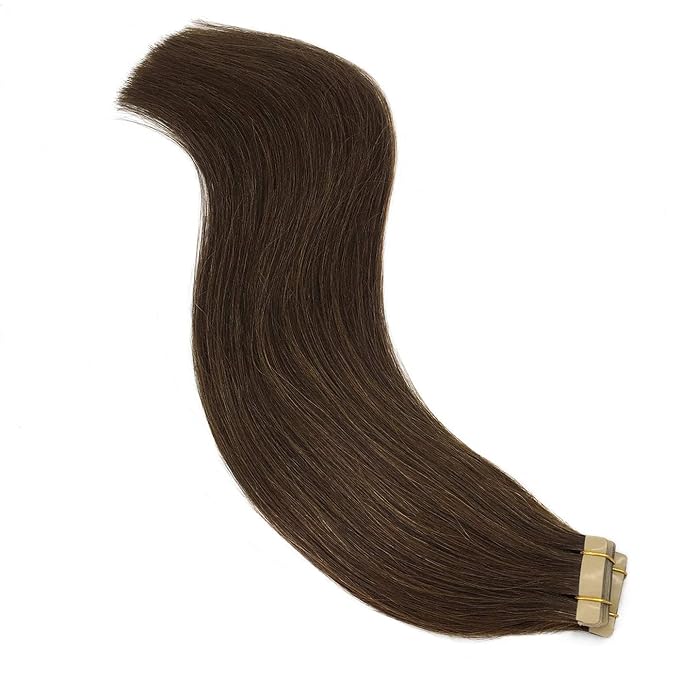 GOO GOO Tape in Hair Extensions Human Hair, 4A Chocolate Brown, 22inch 50g 20pcs, Skin Weft Seamless Invisible, Silky Straight with Thick Ends, Remy Human Hair