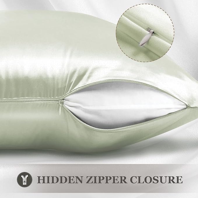 Adubor 100% Silk Pillowcase - Mulberry Silk Pillow Cases, 23 Momme 6A Grade Fibers, Silk Pillow Case for Hair and Skin Health, with Hidden Zipper (Standard 20''×26'', Pea Green, 1PC)