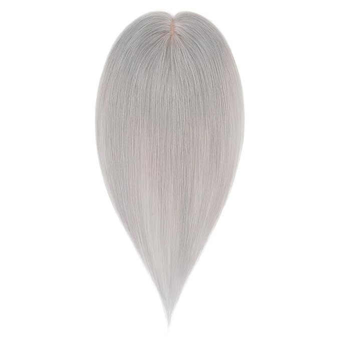 Hairro Human Hair Toppers Free Parted, 3.5x4.7" Base Hand-wovened 100% Real Hairpieces, with Invisible Clips-in for Women, for High Hairline/Adding Volume on Top, 16 Inch Grey