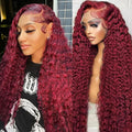 BVLBVL Burgundy Wig Human Hair 28 Inch 99j 13x6 HD Lace Front Wigs Human Hair 250 Density Deep Wave Human Hair Wig Pre Plucked Wet And Wavy No Tangle No Shedding Triple Lifespan 3x