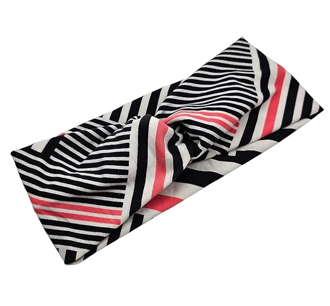 Soft Stretchy Headband, 3-in-1 Versatile Twist Style, One-Piece (Pink/Black & White Geometric Lines, Adult)
