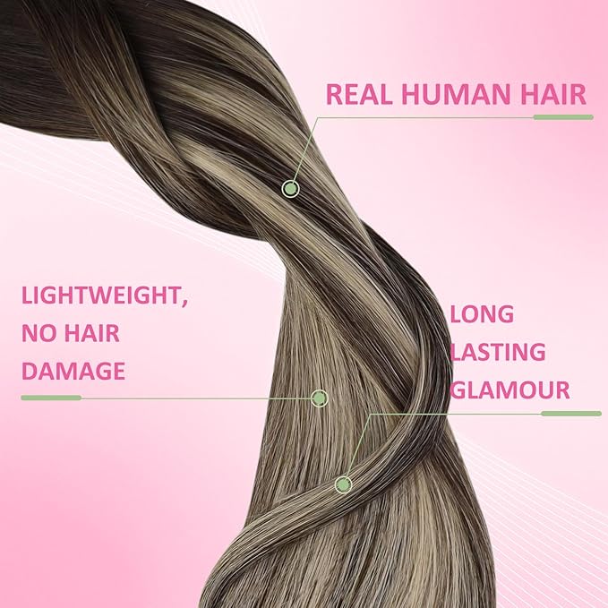 YoungSee Tape in Extensions Human Hair Balayage Tape ins Human Hair Extensions Balayage Dark Brown with Ash Blonde Tape in Hair Silky Straight 20 Inch 20pcs 50g Long-Lasting