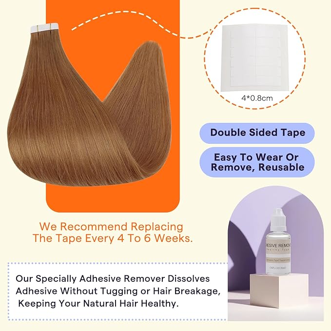 Full Shine Human Hair Extensions Tape Ins Color 330 Auburn Invisible Tape in Hair Extensions Human Hair 20 Inch Remy Tape Extensions for women 50g 20PCS Add Length