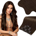 Moresoo Clip in Hair Extensions for Women Medium Brown Long Straight Real Hair Clip in Extensions Double Weft Medium Brown #4 Full Head 7pcs/150g 24inch