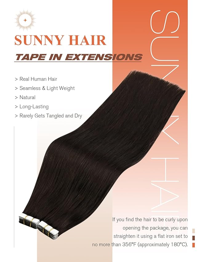 Sunny Hair Tape in Hair Extensions Human Hair 22inch Hair Extensions Real Human Hair Tape in Extensions for Women Darkest Brown Invisible Natural Straight Skin Weft Double Sided Tape 40pcs 100g