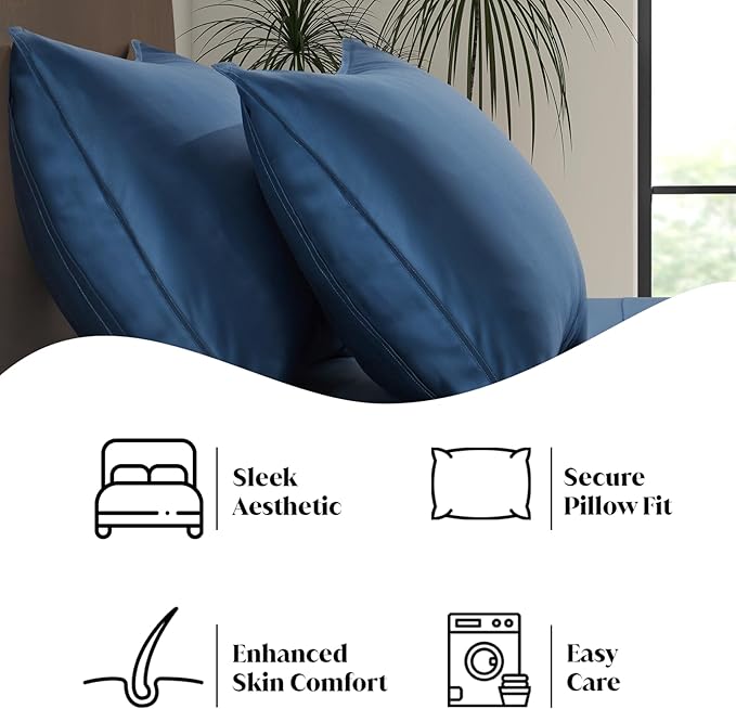 Luxury Bamboo Market | King Envelope Pillowcase Set | 100% Viscose Made from Bamboo | Organically Grown | Ultra Soft | Cooling | 2pcs [Midnight Blue]