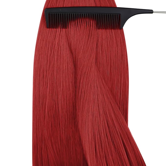 YoungSee Nano Ring Hair Extensions Human Hair Red Nano Bead Hair Extensions Colored Nano-Link Extension Nano-Loop Extension Red Remy Short Straight Hair for DTY Your Hairstyle