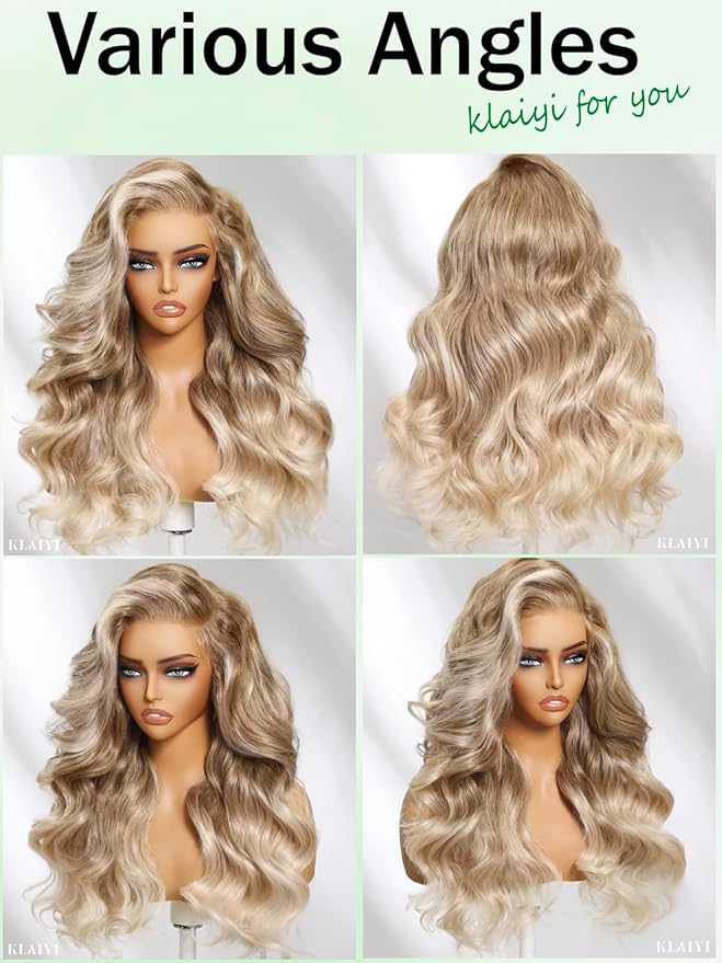 KLAIYI Ombre Ash Blonde Loose Body Wave Pre Everything Glueless 13x4 Lace Front Wigs Human Hair Balayage Precut Pre Plucked Bleached Bye Bye Knots 30S Ready to Wear and Go Wig Beginner Friendly 26Inch