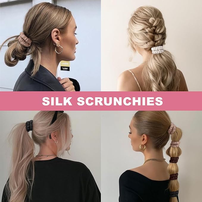 6Pcs Silk Hair Ties Small 22 Momme 100% Pure Mulberry Silk Scrunchies for Women Girls Thin Skinny Hair Sleep Scrunchies No Damage(Color 09)