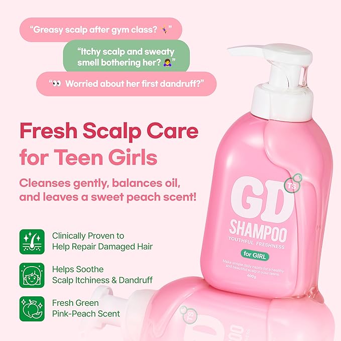 TS GD Shampoo for Teens | Korean Anti-Dandruff for Oily & Itchy Scalp | Fruity Allergy-Free Scent | Sulfate-Free Gentle Hair Care (14.1 Oz) (GD Shampoo for girl)