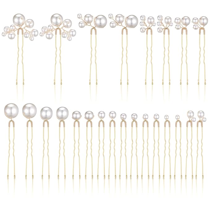 24 Pieces Pearl Crystal Bridal Hair Pins Handmade Pearl Bridal Hair Accessories Pearls Wedding Hair-Pins for Brides Women Girls