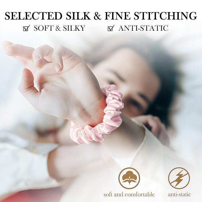 Mulberry Silk Hair Ties - Frizz Prevention, Sleep Accessories for Women (Beige, White, Pink, 3-Pack)