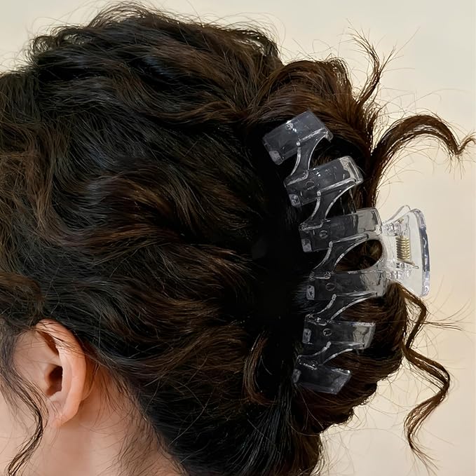 12 Pcs Claw Clips, Multi-Shapes Hair Clips for Women Girls, Non-Slip Large Jaw Claw Clips for Thick Thin Curly Hair Accessories (Clear)