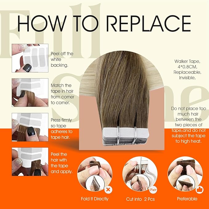 Full Shine Balayage Tape in Hair Extensions Human Hair Color 3/8/613 Brown And Blonde Tape in Extensions Remy Hair Extensions Tape ins 18Inch Seamless Invisible Straight Extension 50G 20Pcs for Women