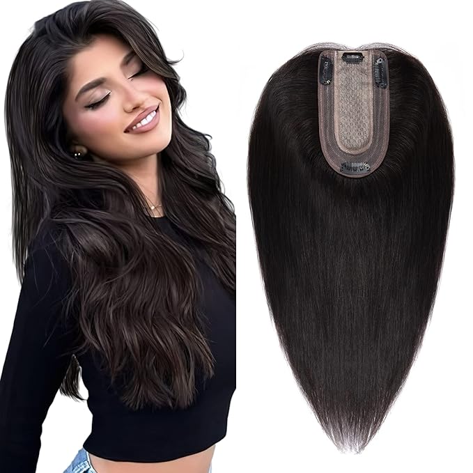 SEGO Real Human Hair Topper for Women, No Bangs Hair Topper with Anti-Slip Clips (10 Inch#1B Natural black)