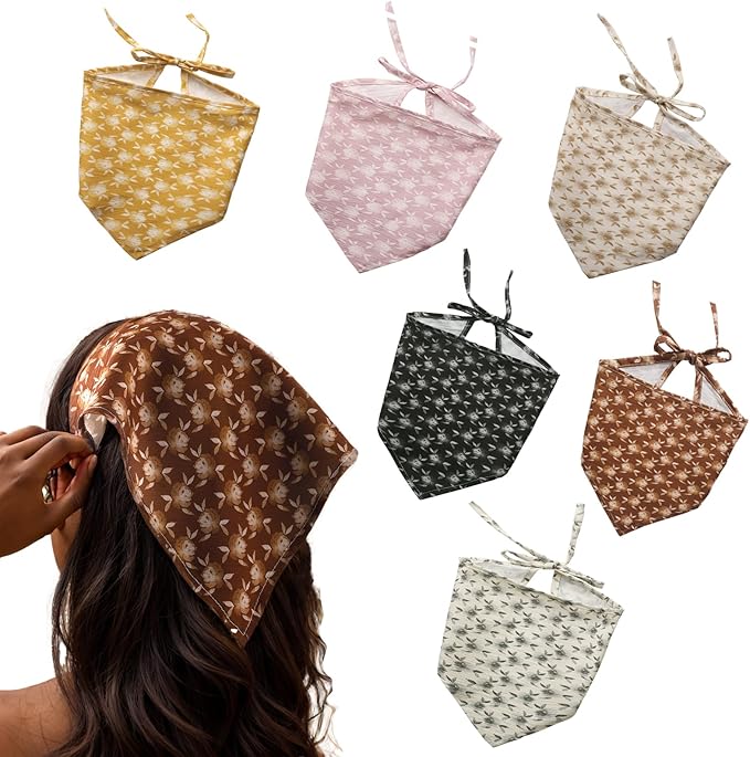6 Pack Hair Scarf Headband for Women Elastic Bandana Head Scarf Large Boho Triangle Kerchief with Clips Non Slip Scarves