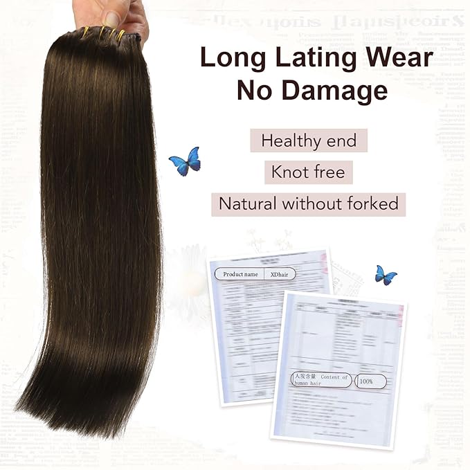 XDhair Clip in Hair Extensions Real Human Hair20 Inch 120g Dark Brown Clip in Hair Extensions Straight Human Hair for Women 6 Pcs #2 20 Inch