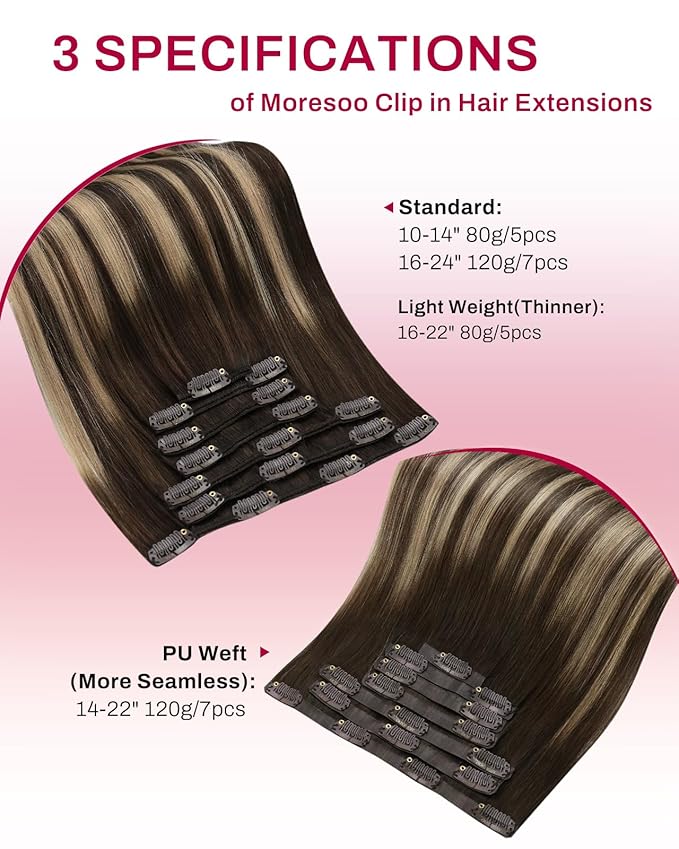 Moresoo Clip in Hair Extensions Dark Brown to Blonde Balayage Hair Extensions Clip ins Real Human Hair For Short Ombre Dark Brown to Caramel Blonde Double Weft 80g/5pcs 10 inch