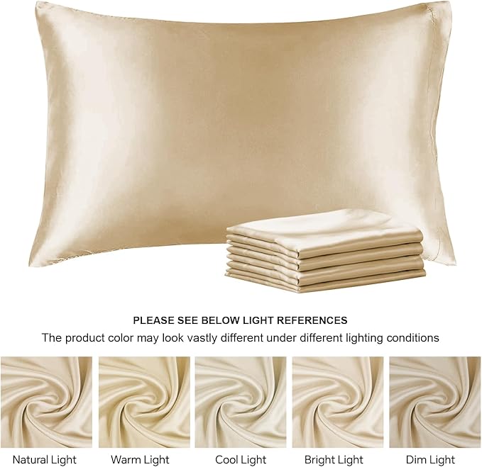 BEDELITE Satin Pillowcase for Hair and Skin, Super Soft Similar to Silk Pillow Cases 4 Pack with Envelope Closure, Cooling Pillowcases for Women Men (20"x36" King Size, Champagne)