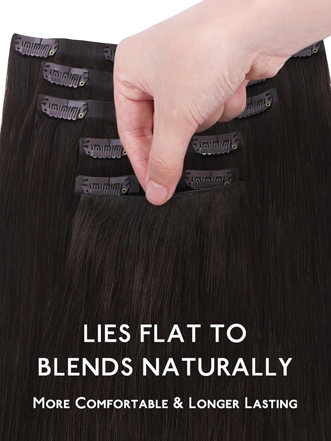 WENNALIFE Genius Seamless Clip in Hair Extensions Real Human 20 inch 140g 7 Pcs Dark Brown Hair Extensions Clip Ins Luxury Remy De Cabello Humano Straight Invisible Fuller Reusable