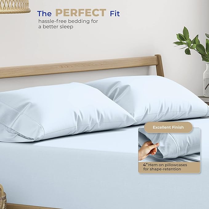 THREAD SPREAD 100% Cotton Pillowcases Standard/Queen Size Set of 2-400 Thread Count Cotton Pillowcases, Ultra Soft Cool Sateen Weave Pillow Cases for Sleeping, Set of 2 Pillow Covers (Light Blue)