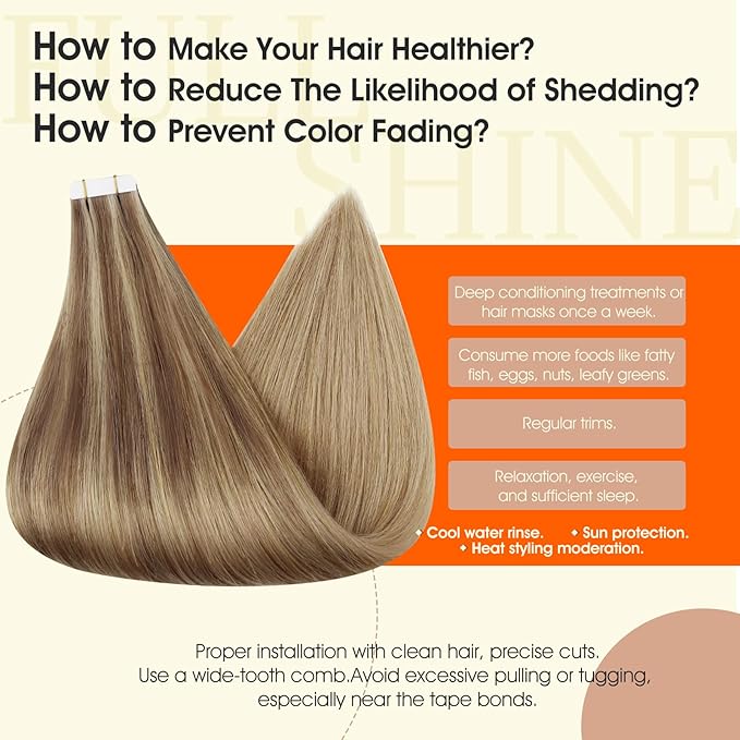 Full Shine Human Hair Tape in Extensions Color 10 Golden Brown Ombre 16 Golden Blonde Highlight 16 Blonde Seamless Invisible Tape in Hair Extensions Soft Skin Weft 16Inch 50Gram 20Pcs