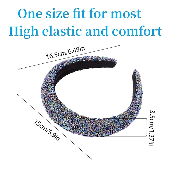 Fashion Wide Headband for Women Colorful Jeweled Glitter Headband Comfortable High Elastic Head Band Hairband Hair Hoop Hair Accessories for Womens