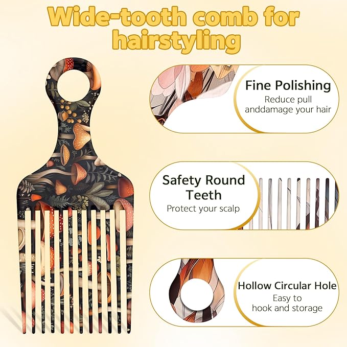 2 Pcs Afro Pick Comb for Natural Curly Hair,Portable Styling Hair Pick for Travel,Anti-Static,Cute Afro Comb for Women Men and Girls(Orange-T11)