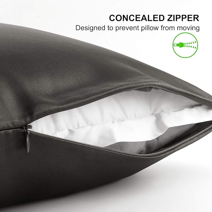 ALASKA BEAR Silk Pillowcase for Hair Care Gentle Mulberry Silk Anti Face Skin Wrinkle Pillow Slip Cover Queen Size with Concealed Zipper (1pc, Charcoal)