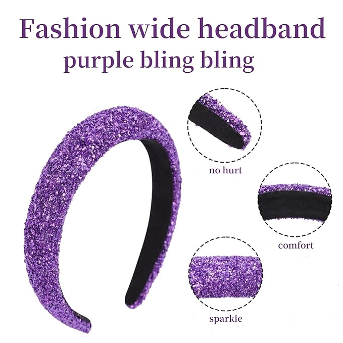 Purple Sparkle Glitter Headband - Wide, Comfortable, High Elasticity - Perfect for Women's Fashion Accessories