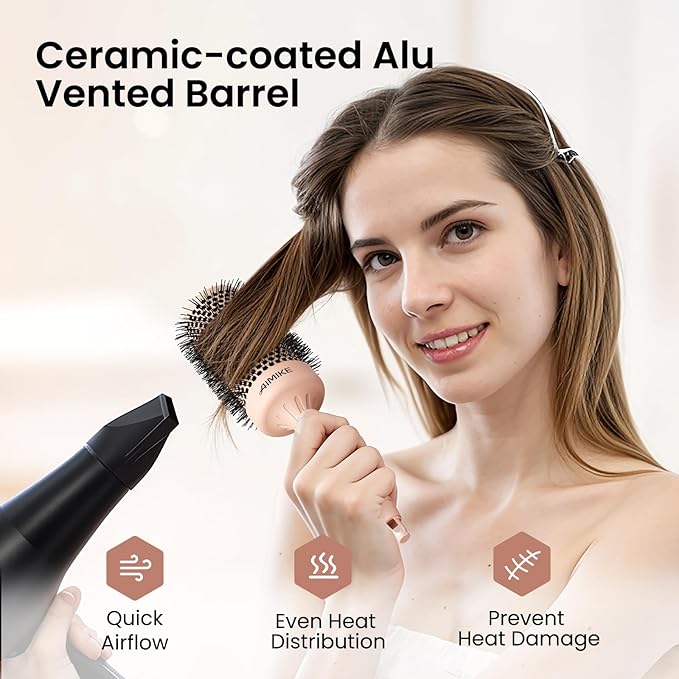 AIMIKE Round Hair Brush, 2.1 inch Nano Ion Thermal Ceramic Tech, Large Round Brush for Blow Drying & Styling, Maximum Volume and Shine, Barrel 2.1 inch, for Thick Curly Hair, Unisex