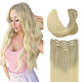 DOORES Classic Clip Seamless Clip, 5pcs 85g 22 Inch Balayage Ash Blonde to Golden Blonde and Platinum Blonde