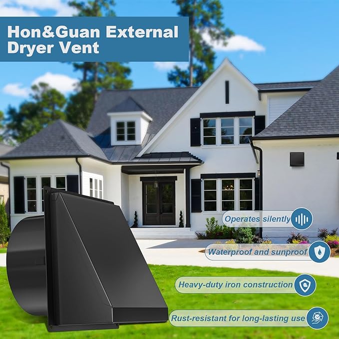 Hon&Guan 8 Inch Vent Covers for Wall with Removable Mesh, Wall Mount Exhaust Vent with Rubber Cushioned Non-Return Flap, Stainless Steel Wall Vent Cover for House.