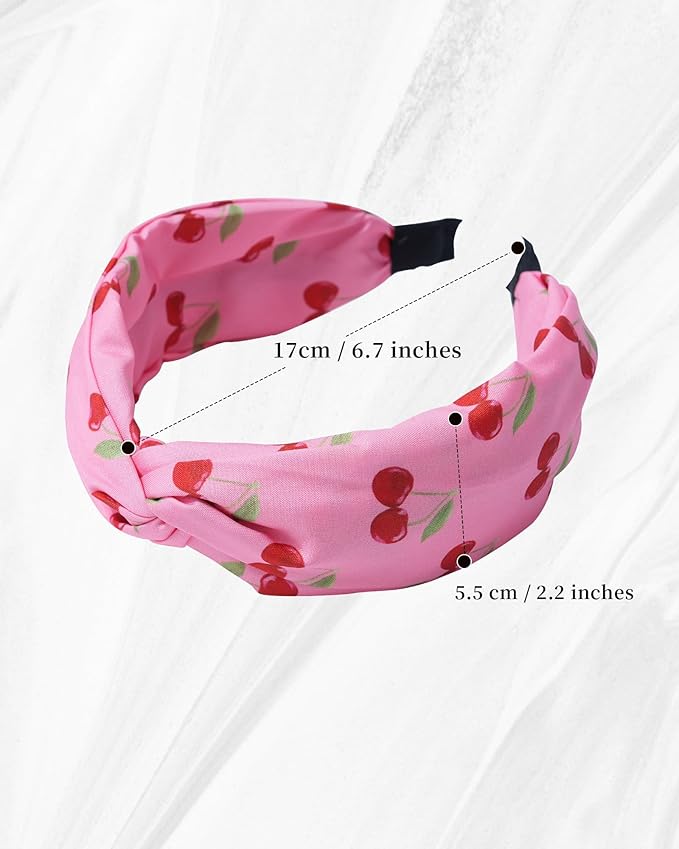 ACECHA 3 Pack Cherry Headbands for Women Girls Fashion, Bunny Ears & Knot Bow Head bands, Stretchy Soft Wide Hair Bands, Cute Hair Accessories Outfits Vacation Gifts Knot Bow A