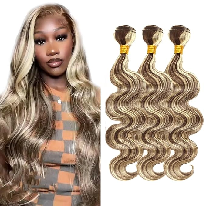 Blonde Bundles Human Hair Highlight Body Wave Bundles 26 28 30 Inch 2 Tone Black and Blonde Body Wave Bundle Niegmeag Brazilian Virgin Remy Hair Extensions 300g