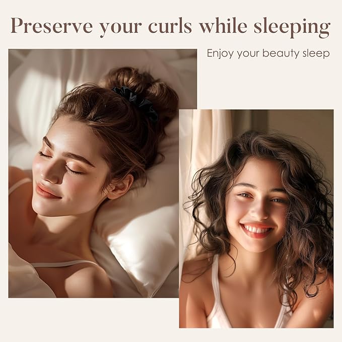 LULUSILK Black Silk Scrunchies for Hair Sleep, 100% Real Mulberry Silk, No Damage Hair Ties for Women and Girls, Pack of 3