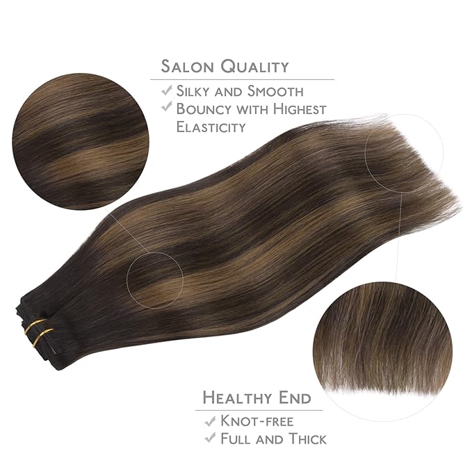 WENNALIFE Clip in Hair Extensions Real Human Hair, 24 Inch 120g 7pcs Dark Brown to Chestnut Brown Balayage Hair Extensions Clip In Human Hair Remy Clip Real Human Hair Double Weft